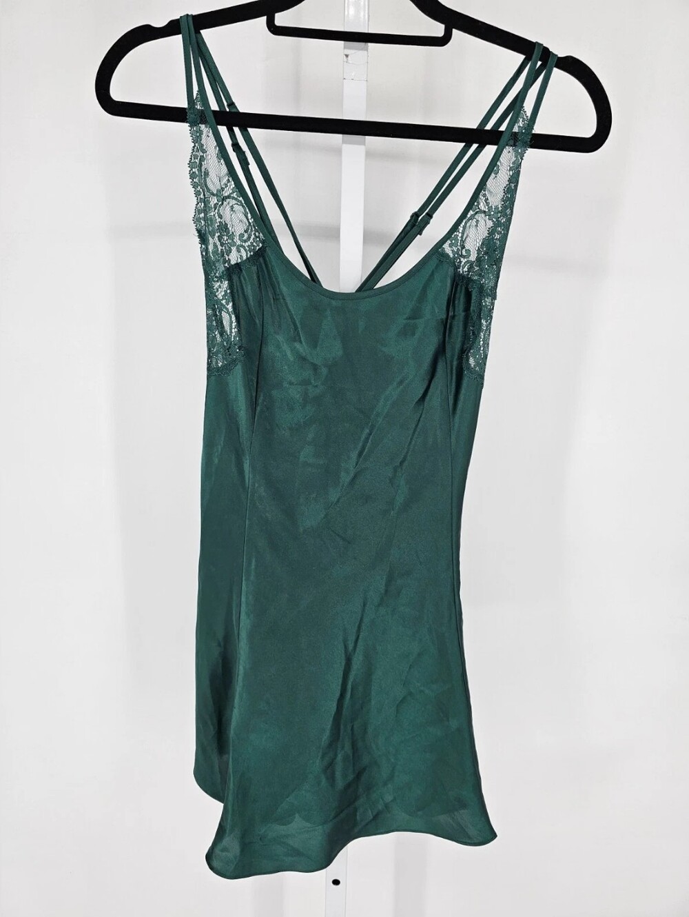 Green Lace-Trim Satin Cami Top